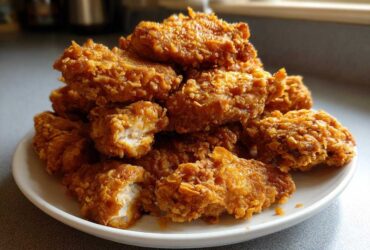 A generous pile of golden brown, crispy fried chicken wings stacked high on a white plate.