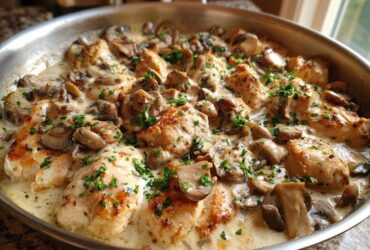Golden seared chicken breasts smothered in a rich, creamy mushroom sauce, ready in a Creamy Mushroom Chicken Skillet Easy Dinner.