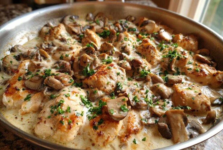 Golden seared chicken breasts smothered in a rich, creamy mushroom sauce, ready in a Creamy Mushroom Chicken Skillet Easy Dinner.