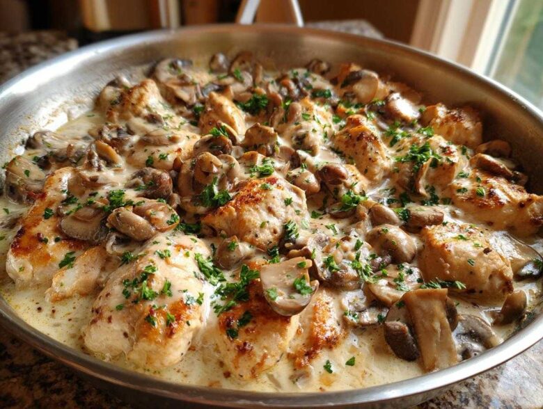Golden seared chicken breasts smothered in a rich, creamy mushroom sauce, ready in a Creamy Mushroom Chicken Skillet Easy Dinner.